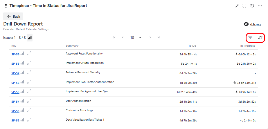 Filter and sort options in aggregate report drill-down