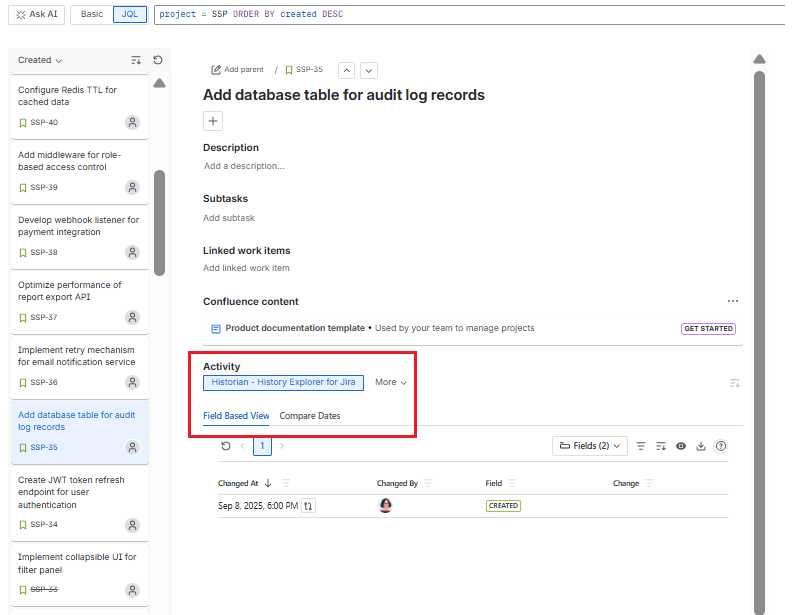 Jira Issue Navigator-Issue View Tab