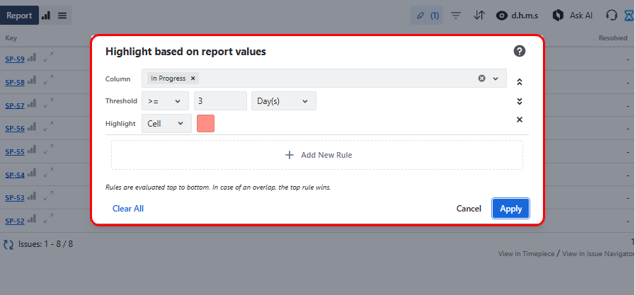 Highlighting in gadget