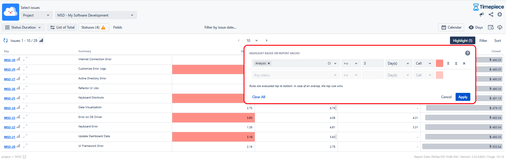 Defining rules to highlight selected values