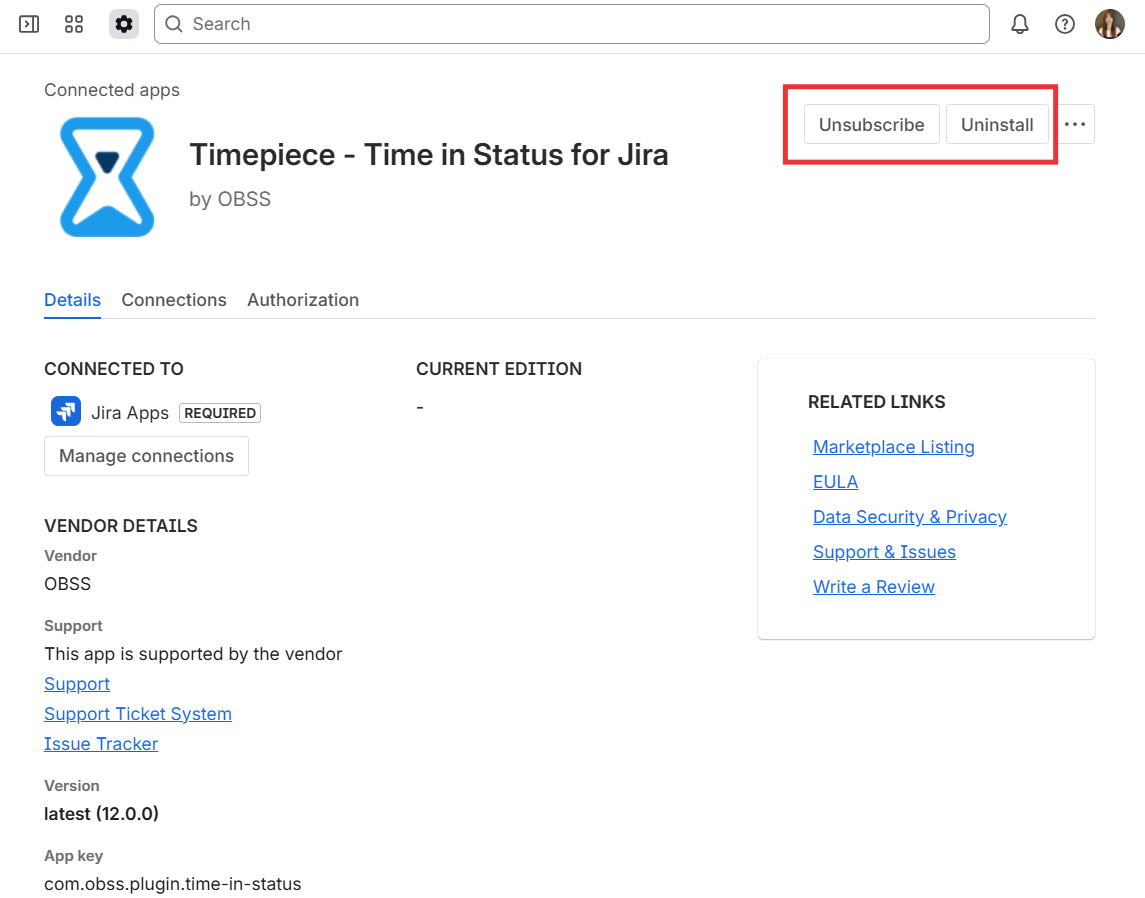 Timepiece - Time in Status for Jira view app details screen