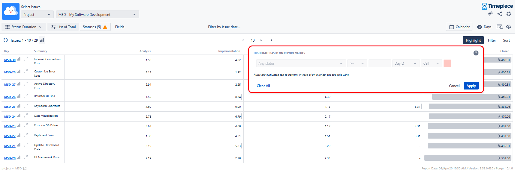 Highlight rules panel button